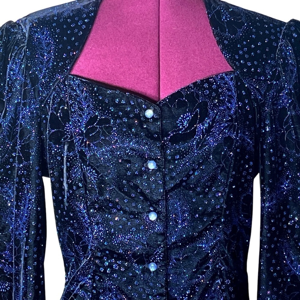 Gunne Sax By Jessica McClintock Velvet Sparkly Long Sleeve Peplum Top Women’s 11 - Picture 5 of 11